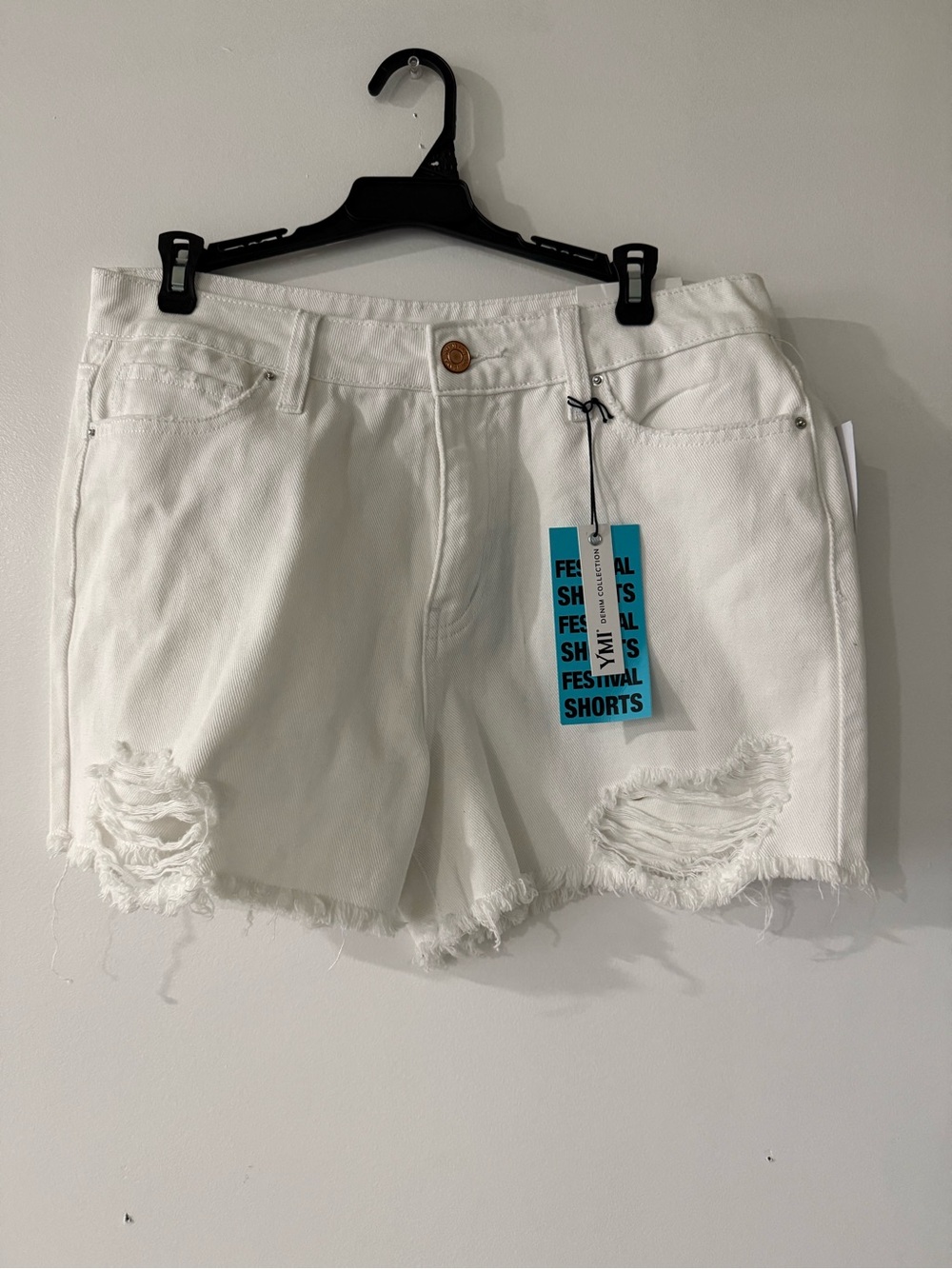 YMI White Distressed Festival Denim Shorts
